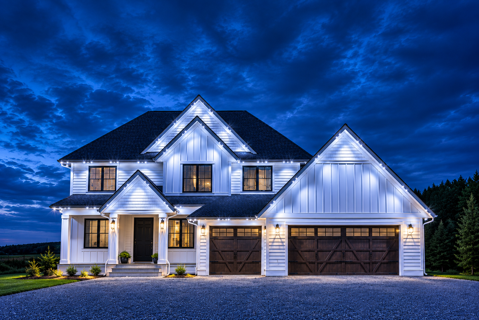 Winnipeg home with blue outdoor LED lighting on deck and stairs